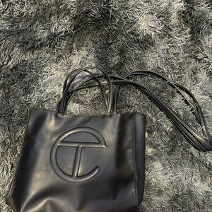 Telfar Black Tote Bag with Embossed Logo